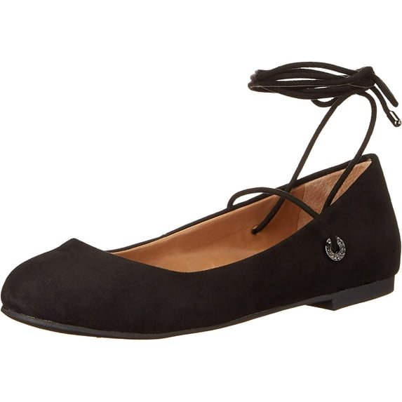 Jessica Simpson Bingley Black Round Toe Tie Up Grommet Detail Suede Ballet Flats (Black, 6)