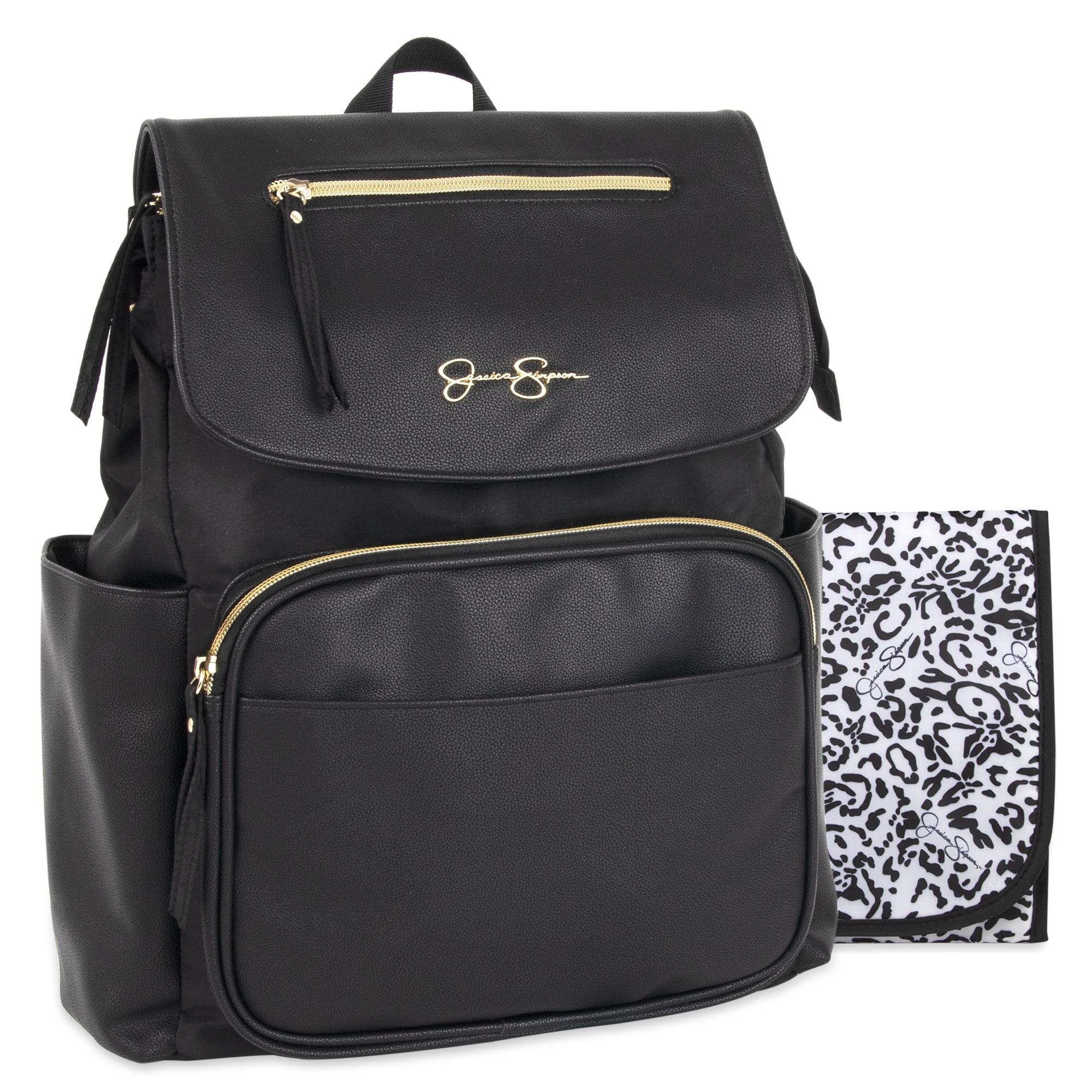 Jessica Simpson Vegan Leather Diaper Bag Backpack, Black