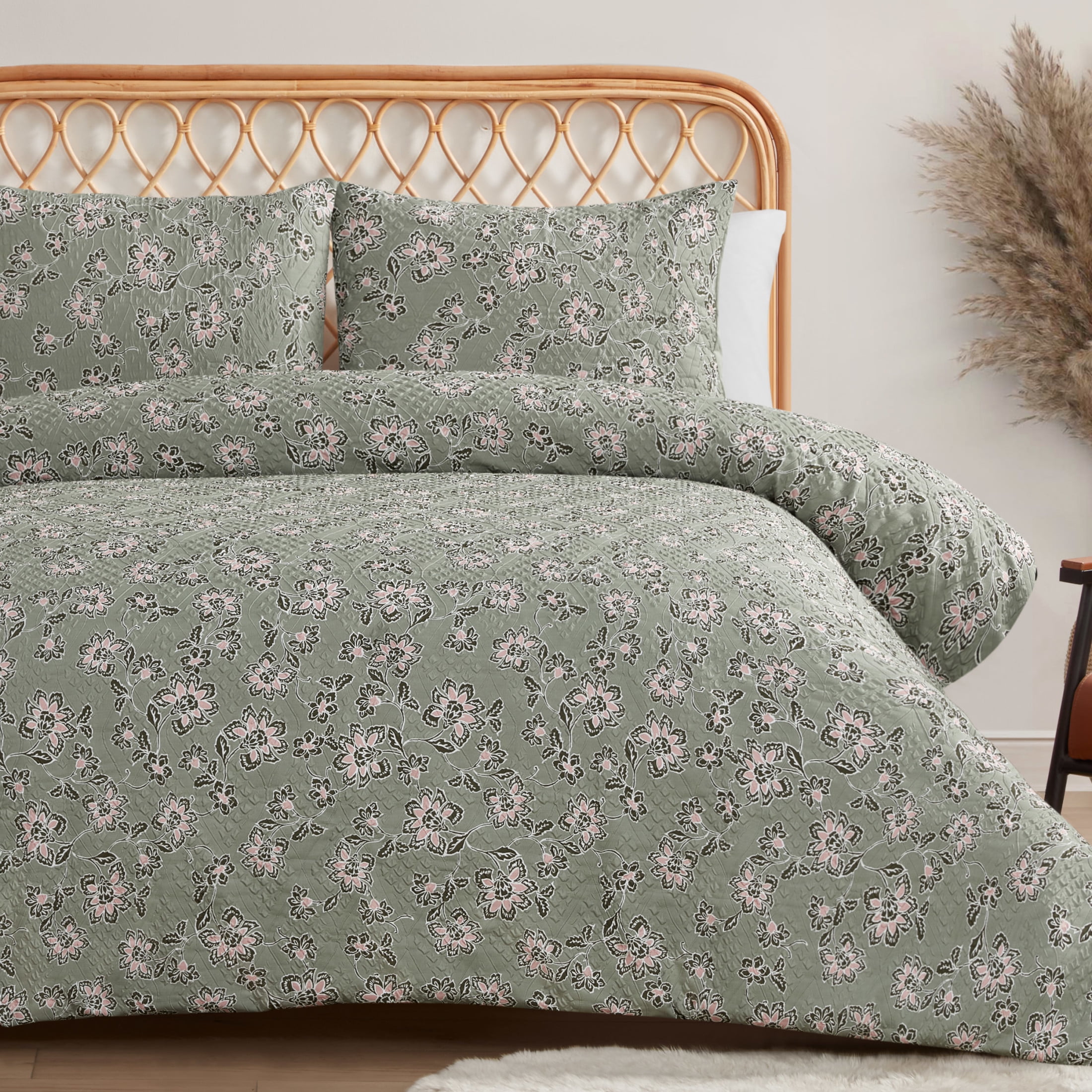 Jessica Simpson Botanical Embossed Sage Green Comforter Set Queen/Full ...