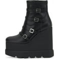thumbnail image 1 of Jessica Simpson Chaela Black Multi Buckle Vamp Straps Wedge Heel Platform Boots (Black, 7.5), 1 of 3