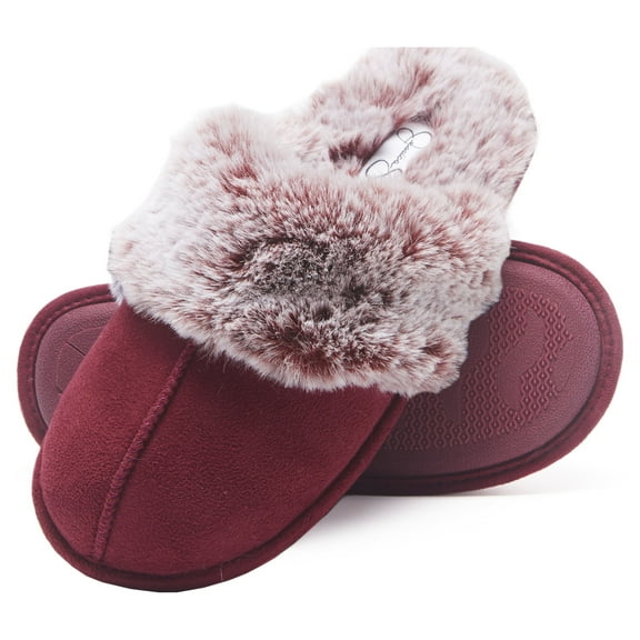 Jessica Simpson Comfy Faux Fur Womens House Slipper Scuff Memory Foam Slip On Anti-Skid Sole