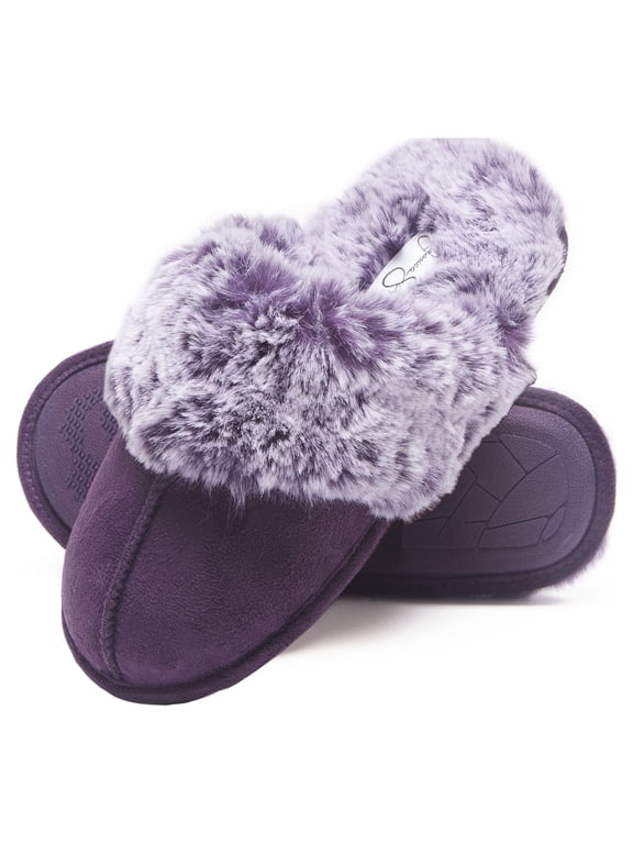 Comfy Faux Fur Womens House Slipper Scuff Memory Foam Slip On Anti-Skid Sole