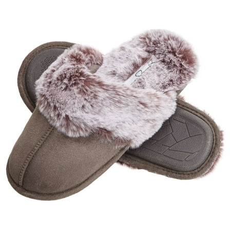 Jessica Simpson Comfy Faux Fur Womens House Slipper Scuff Memory Foam Slip On Anti-Skid Sole