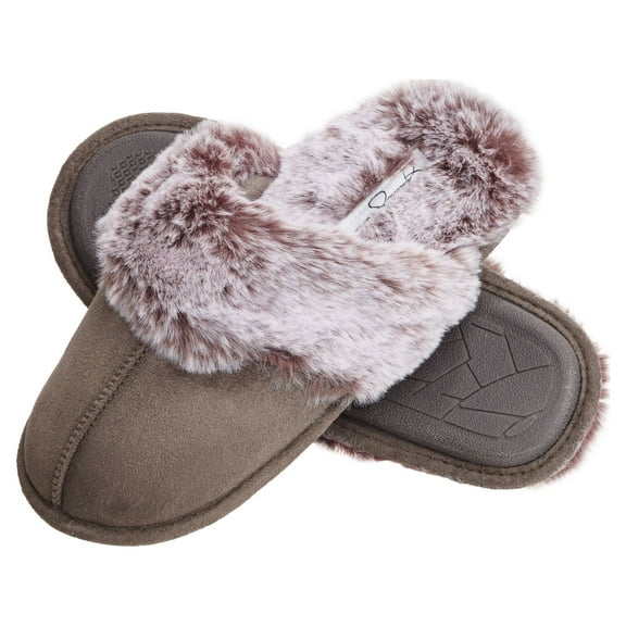 Jessica Simpson Comfy Faux Fur Womens House Slipper Scuff Memory Foam Slip On Anti-Skid Sole