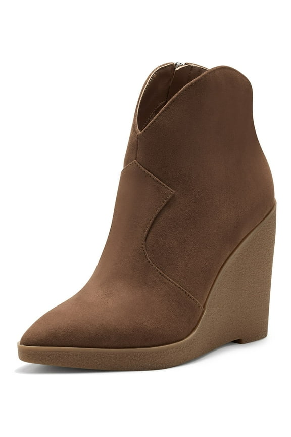 Crais Tobacco Brown Pointed Toe Platform Heeled Wedge Booties (TOBACCO, 10)