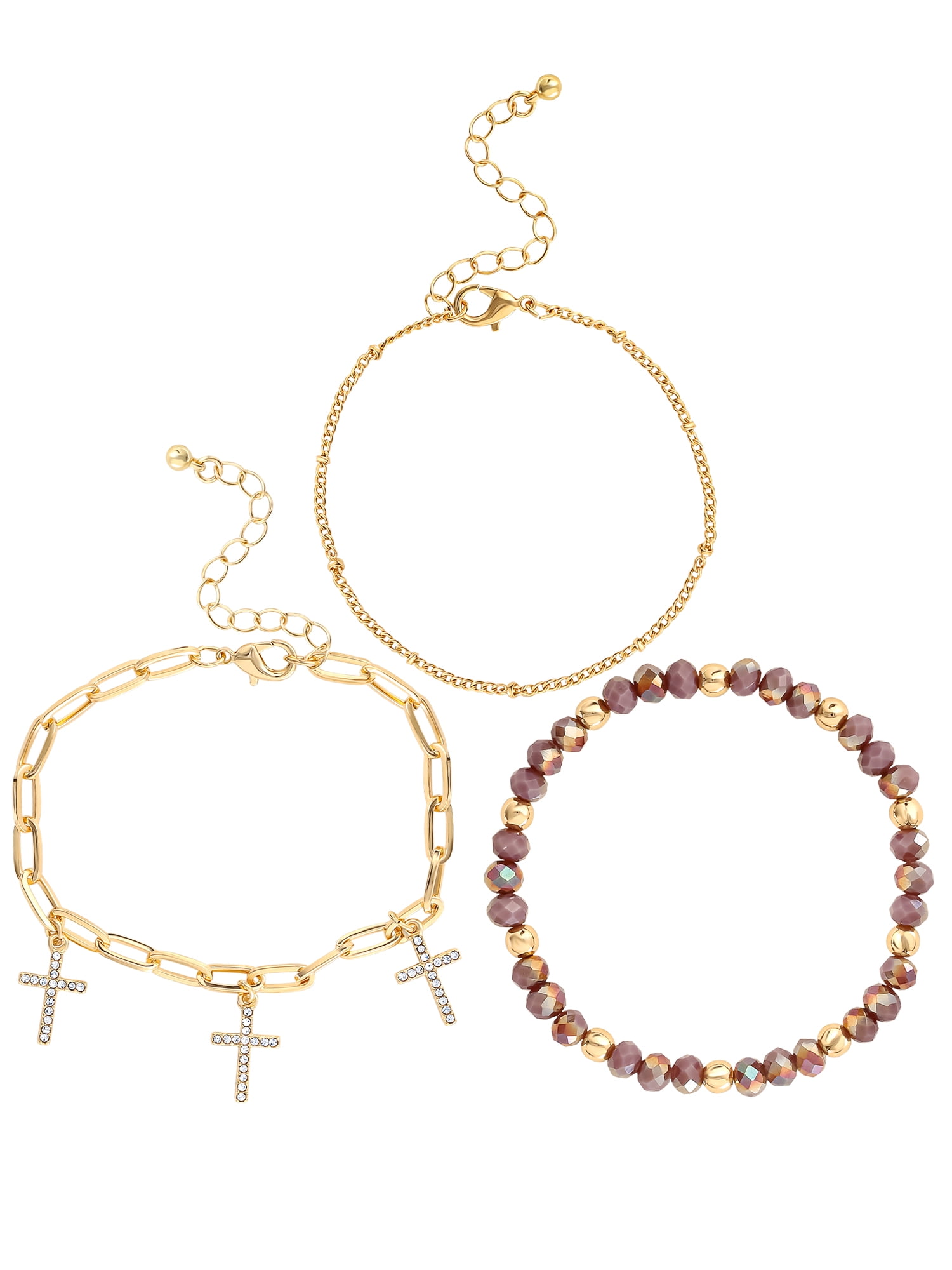 Jessica Simpson Cross Gold Tone Bracelet Set, Set of 3