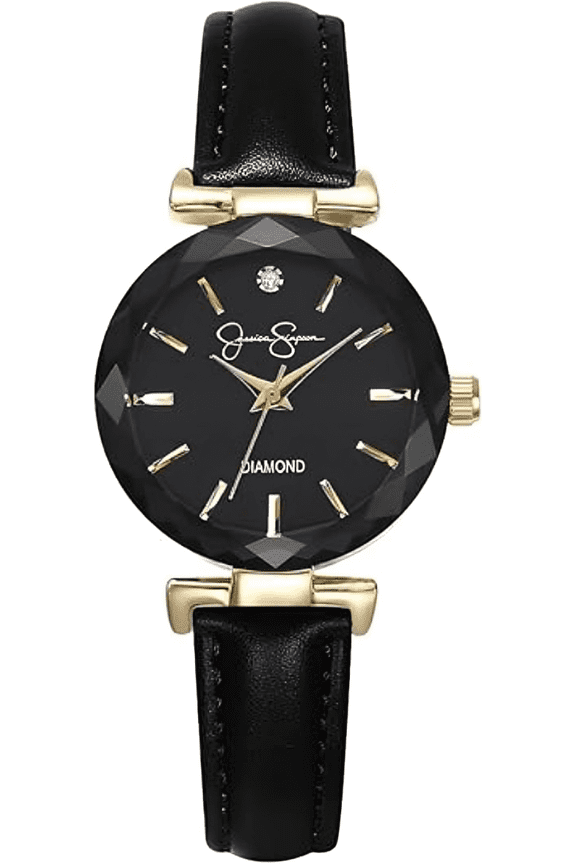 Diamond Collection Women Watch, Classic Quartz, Leather Band, Round Faceted Crystal Face, Elegant Dress Watch for Women