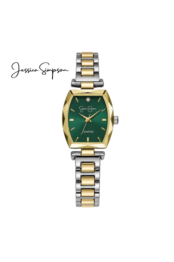 Women’s Two Tone Gold Bracelet Watch, Barrel Dial with Crystal Accents, Analog Quartz Dress Watch, 24mm Case