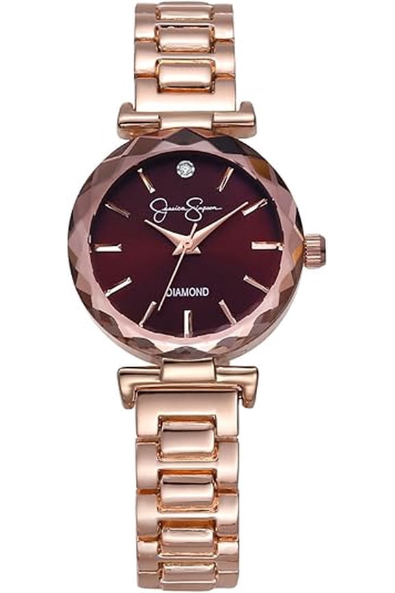 Diamond Collection Women Watch, Classic Quartz, Metal Band, Round Faceted Crystal Face, Elegant Dress Watch for Women