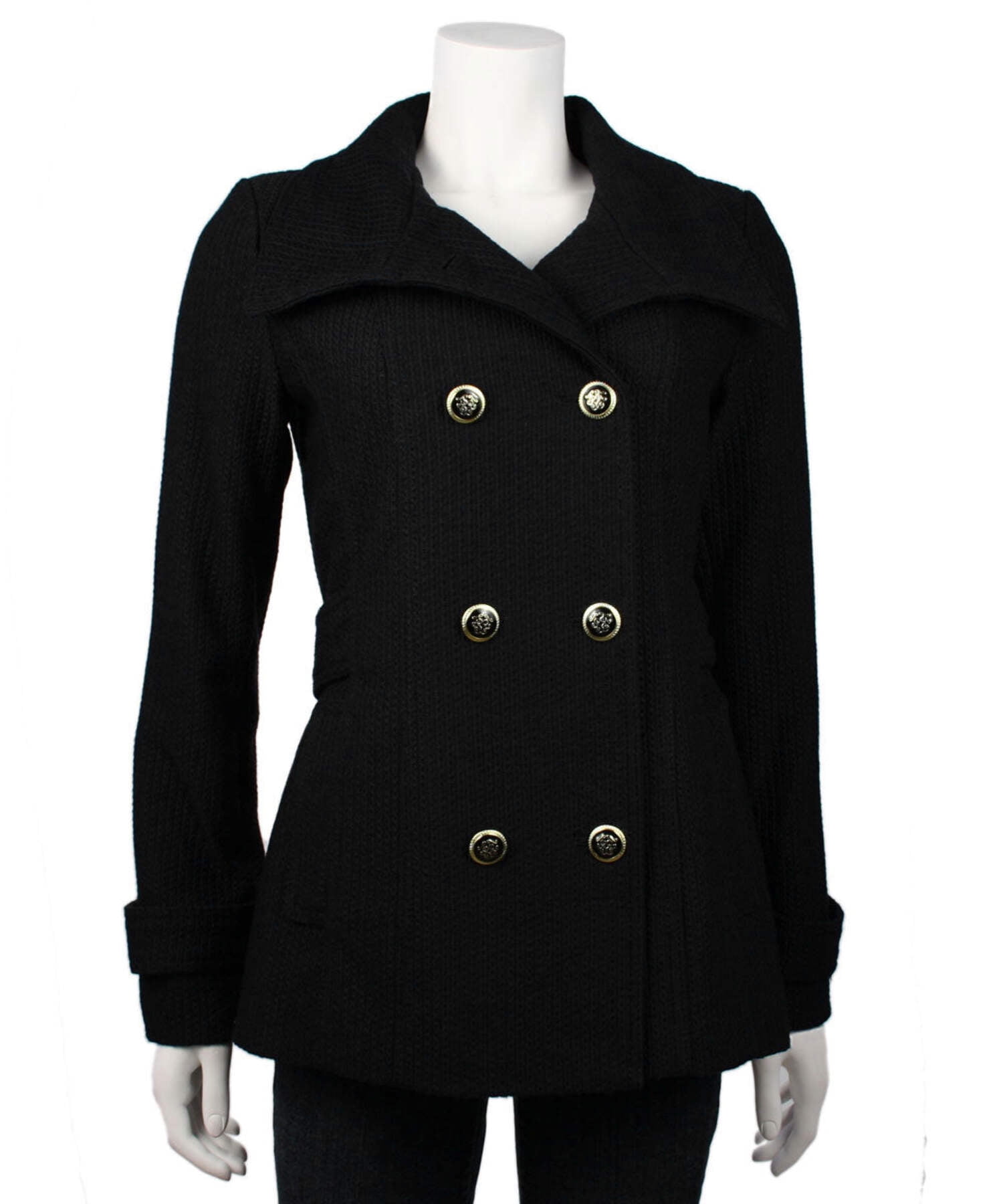 Jessica Simpson Double Breasted Military Style Pea Coat, Black