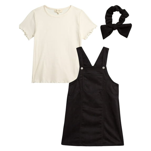 Jessica Simpson Girls’ Jumper Dress. Tee and Hair Scrunchie Set, 3-Piece, Sizes 7-12