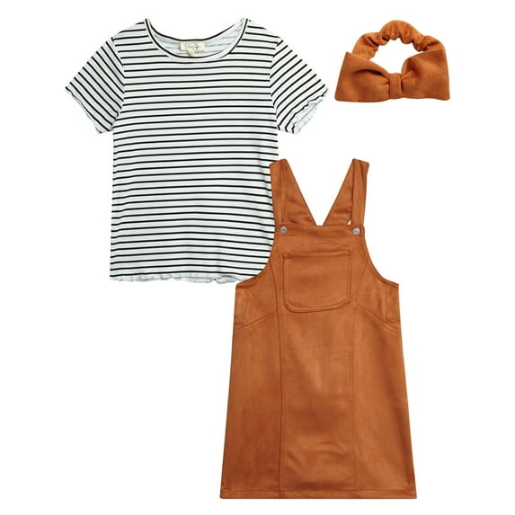 Jessica Simpson Girls’ Jumper Dress. Tee and Hair Scrunchie Set, 3-Piece, Sizes 7-12