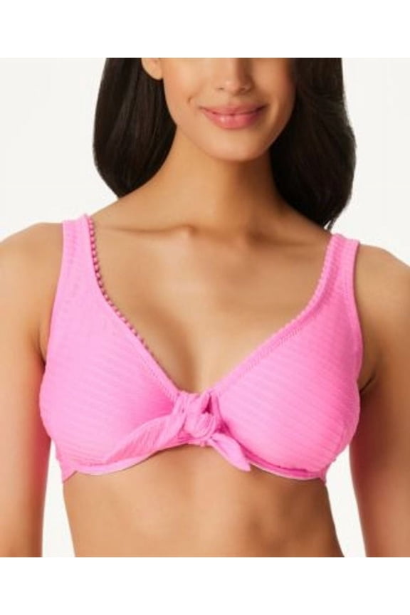 FEMME Pretty in Pique Tie-Front Bikini Swim Top, US Medium