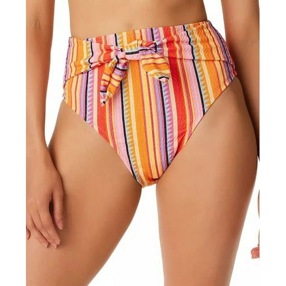 Jessica Simpson Women's Escape to Pacific High-Waist Bikini Bottoms Femme Stripe, Medium
