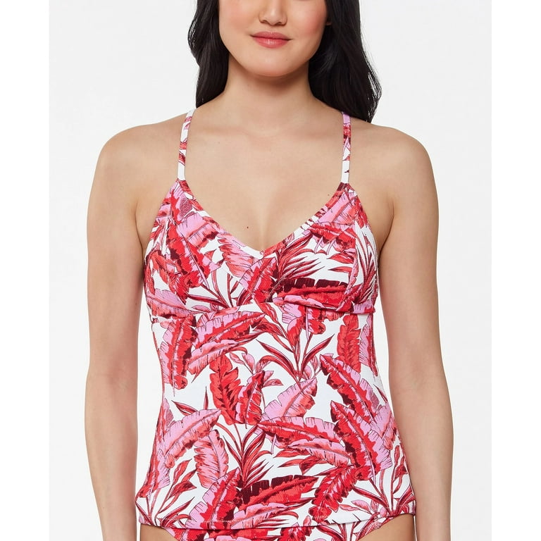 Jessica Simpson FUCHSIA MULTI Paradiso Palm Crossed Back Tankini Top US Medium