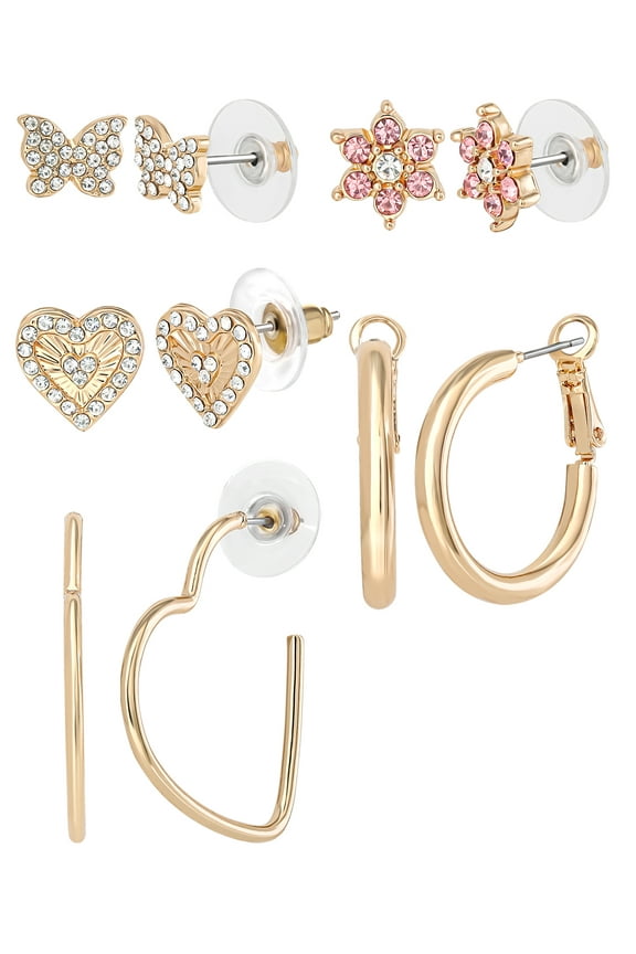 Women’s Heart and Butterfly Earrings Set, 5 Pairs