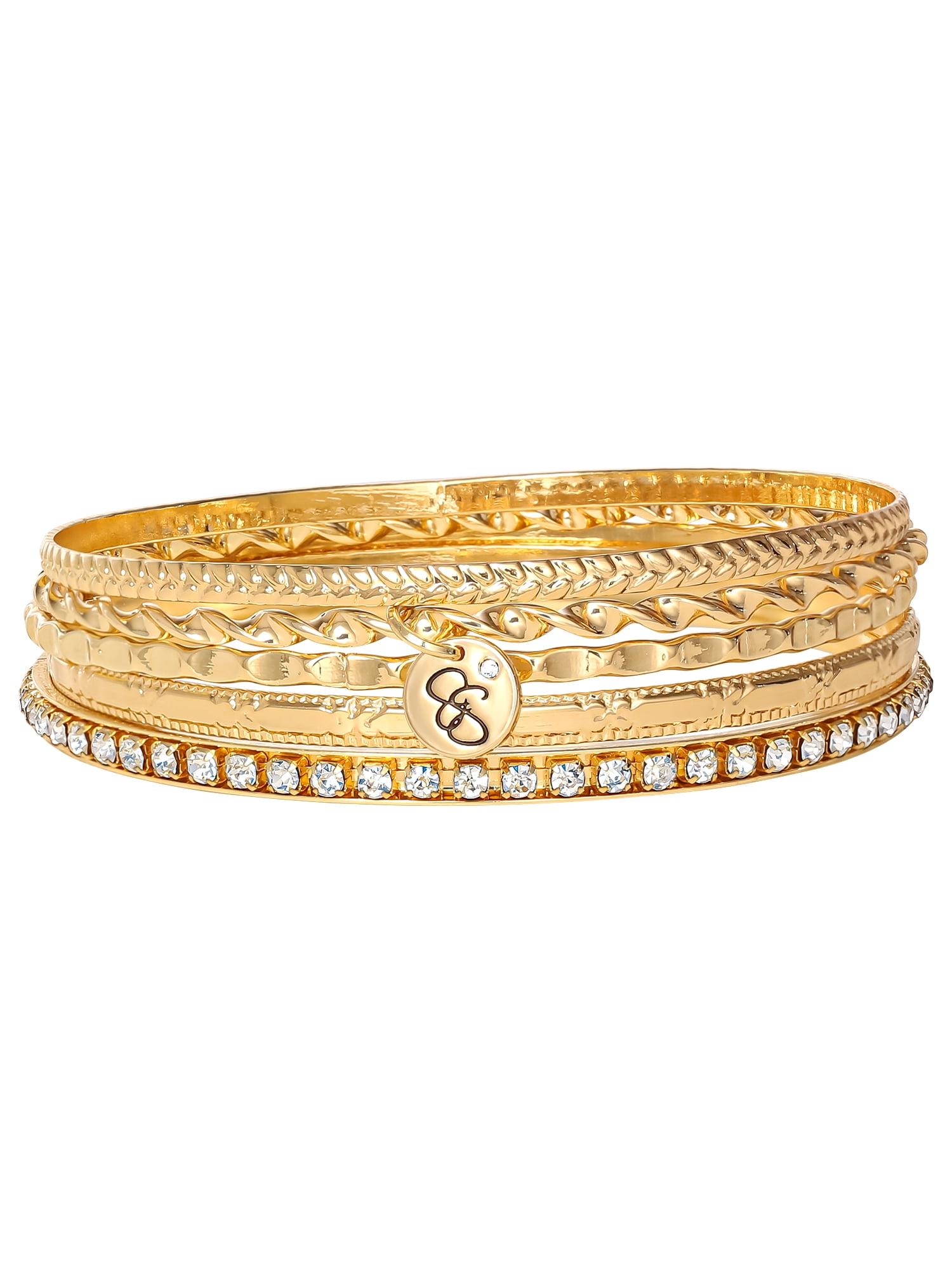 Jessica Simpson Women's Metal Bangle Bracelet Jewelry Set, Set of 5