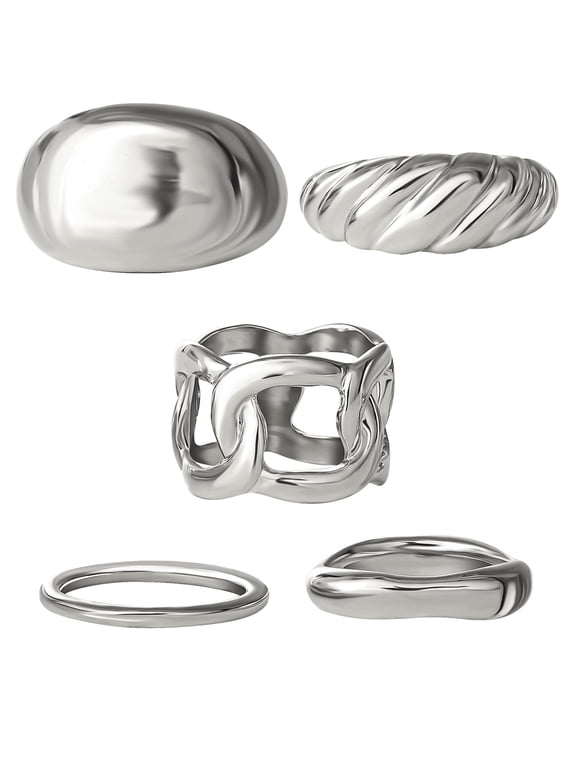 Women's Silvertone Ring Set, 5-Piece