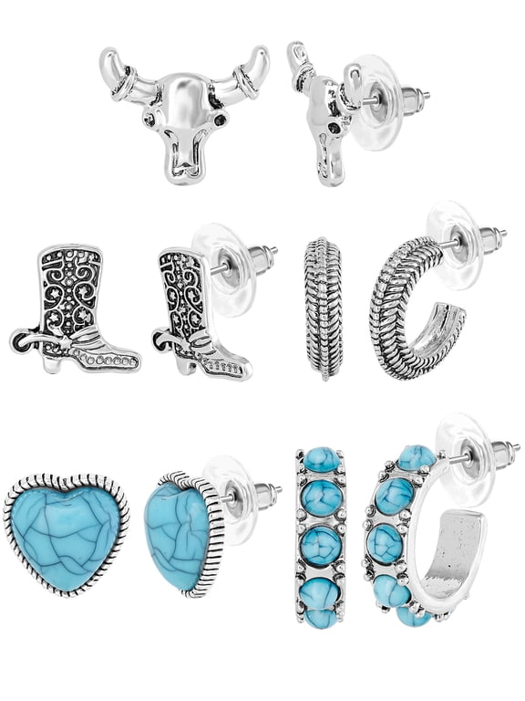 Women’s Faux Turquoise Earrings Set, 5 Pairs