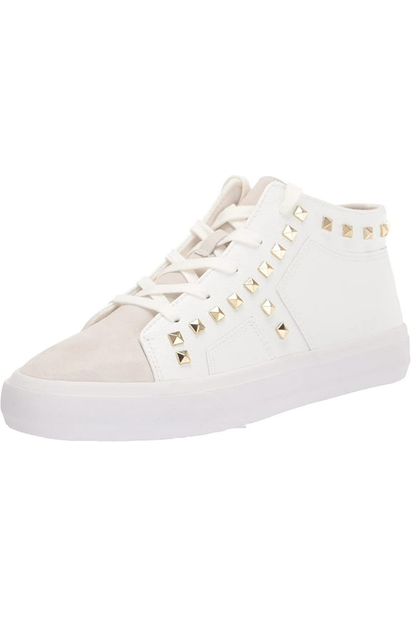 Folliah White Leather Fashion Laces Embellished High Top Sneaker (White, 6.5)