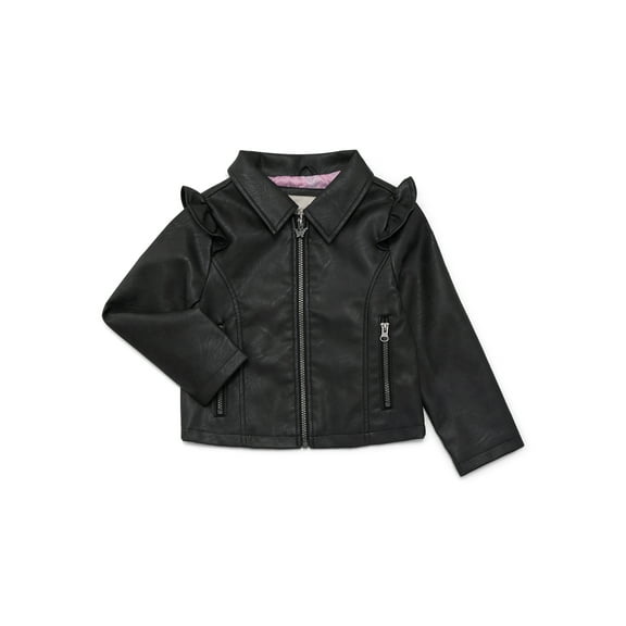 Jessica Simpson Girls Faux Leather Ruffle Moto Jacket, XS-2XL