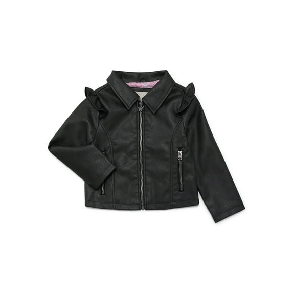 Jessica Simpson Girls Faux Leather Ruffle Moto Jacket, XS-2XL