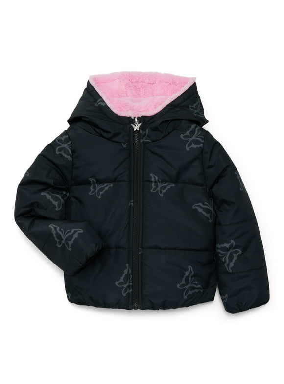 Girls Butterfly Cropped Puffer Jacket, Sizes 4-16