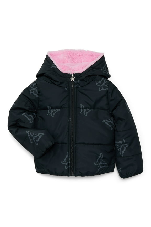 Girls Butterfly Cropped Puffer Jacket, Sizes 4-16