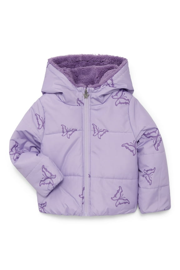 Girls Butterfly Cropped Puffer Jacket, Sizes 4-16