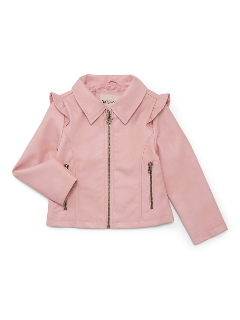 Jessica Simpson Girls Faux Leather Ruffle Moto Jacket, XS-2XL