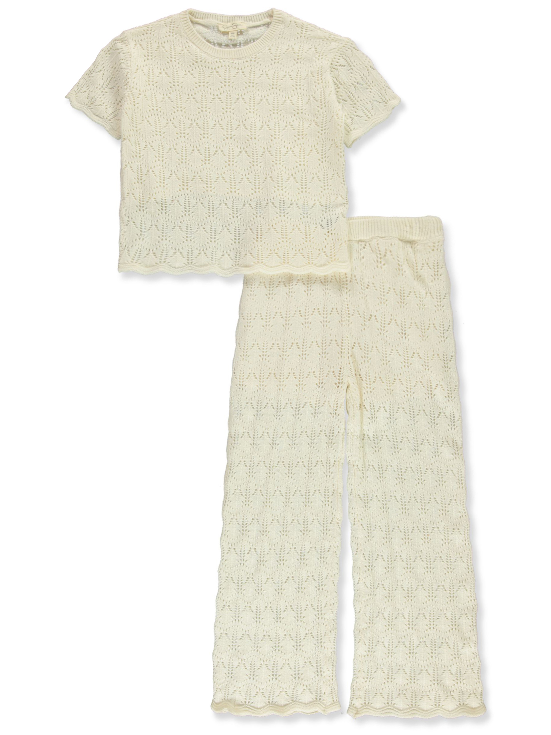 Jessica Simpson Girls' 2-Piece Laser Crochet Set Outfit - white, 4 (Little Girls)