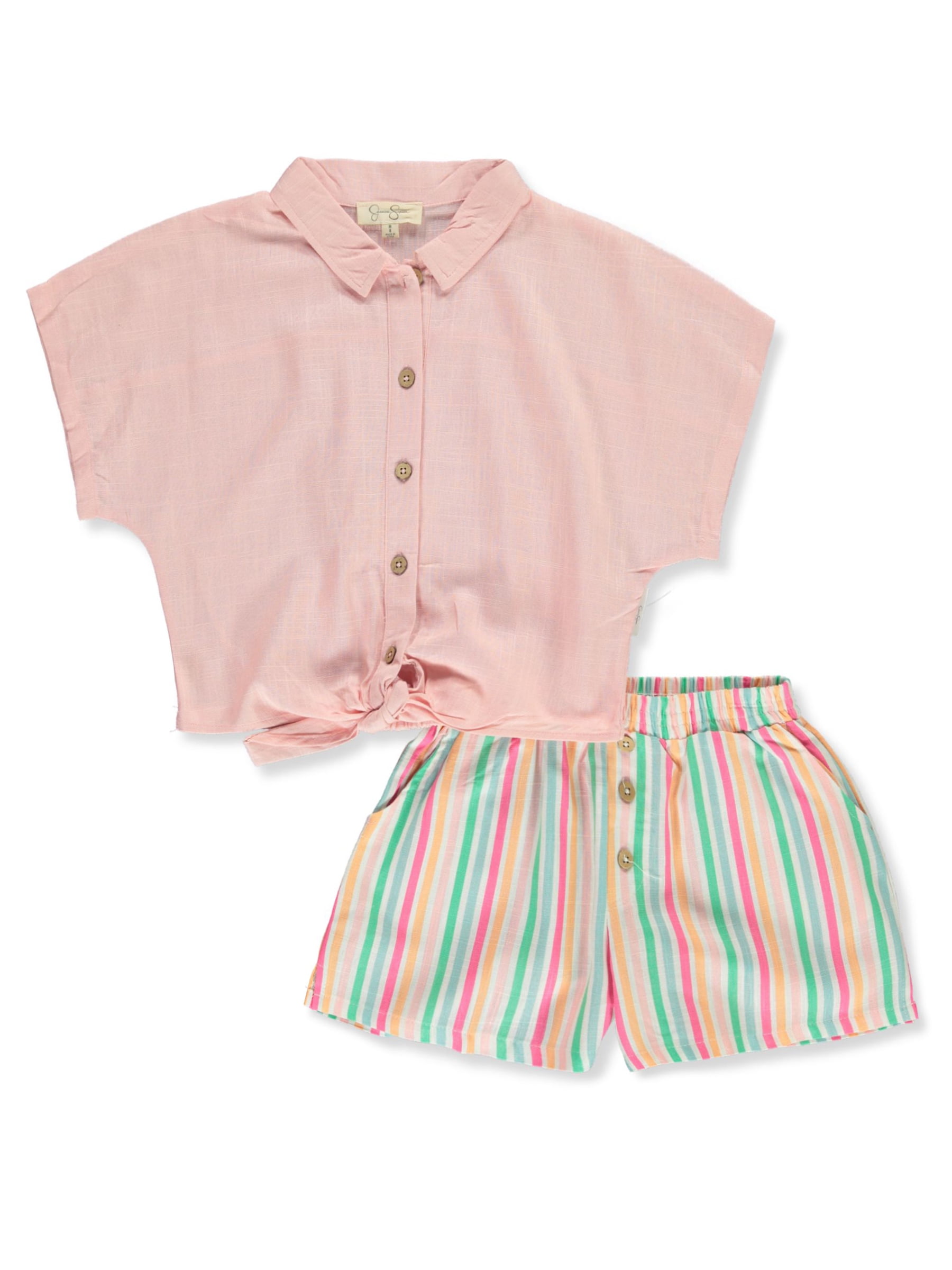 Jessica Simpson Girls' 2-Piece Stripe Shorts Set Outfit, Sizes 4-12