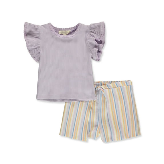 Jessica Simpson Girls' 2-Piece Stripe Shorts Set Outfit - lilac, 4t (Toddler)