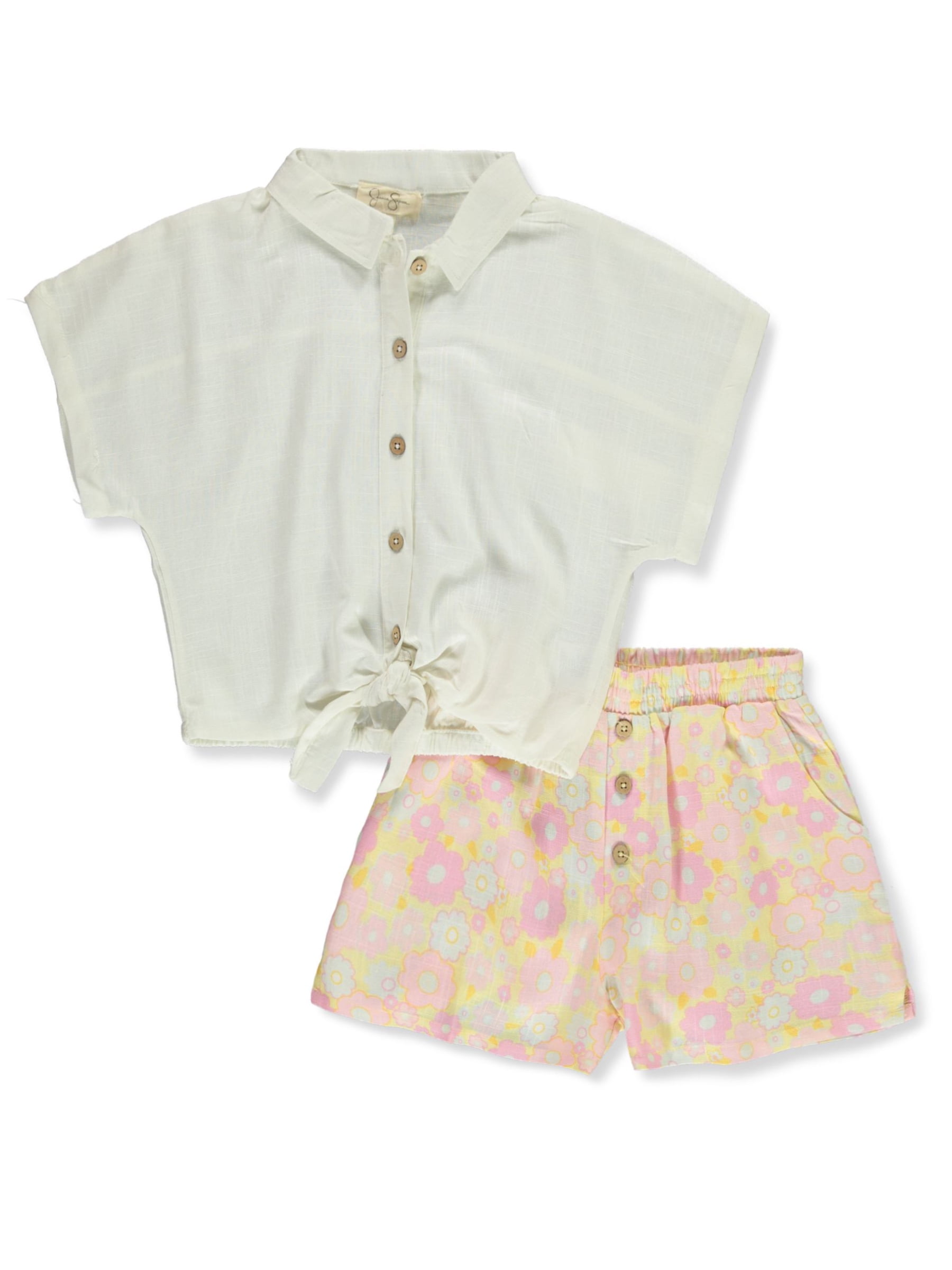 Jessica Simpson Girls' 2-Piece Stripe Shorts Set Outfit, Sizes 4-12