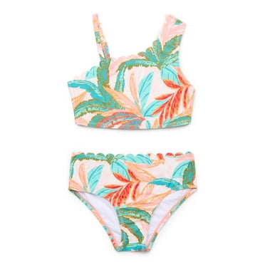 Jessica Simpson Girls Asymmetric Scalloped Swimsuit Set, 2-Piece, Sizes XS-XL