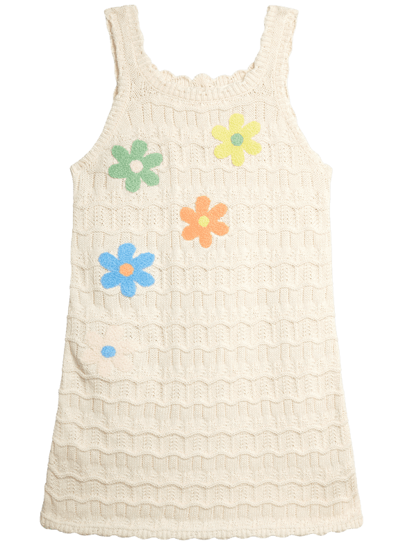 Girls' Crochet Dress with Floral Applique, Sizes 4-16