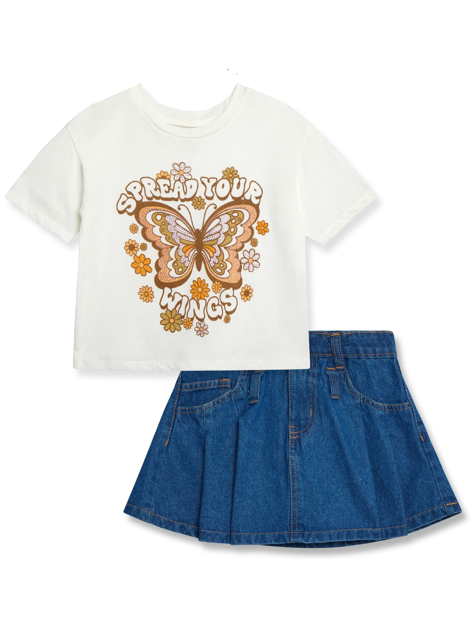 Jessica Simpson Girls' Tee and Denim Skirt Outfit Set, 2-Piece, Sizes 4-12