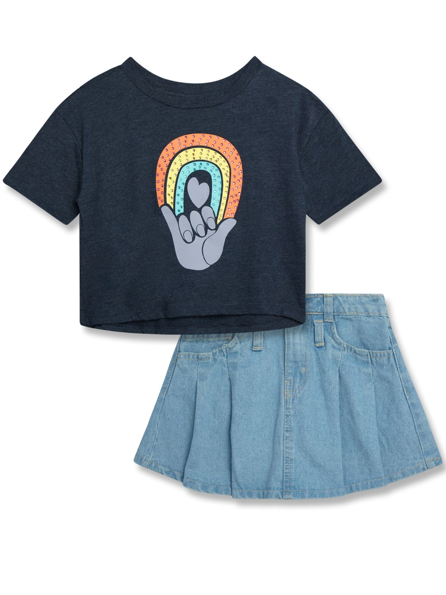 Jessica Simpson Girls' Tee and Denim Skirt Outfit Set, 2-Piece, Sizes 4-12