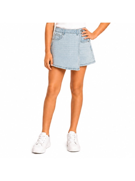 Girls Denim Skort Casual Mid Waist Denim Skirts with Shorts with Pockets