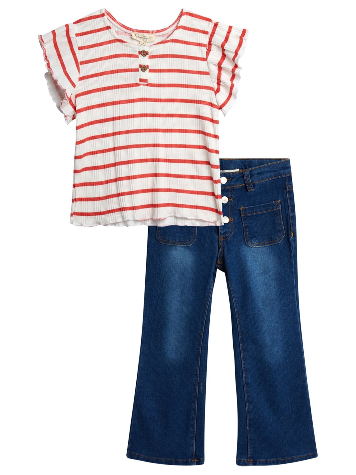 Jessica Simpson Girls' Flutter Tee and Jeans Set, 2-Piece, Sizes 4-12