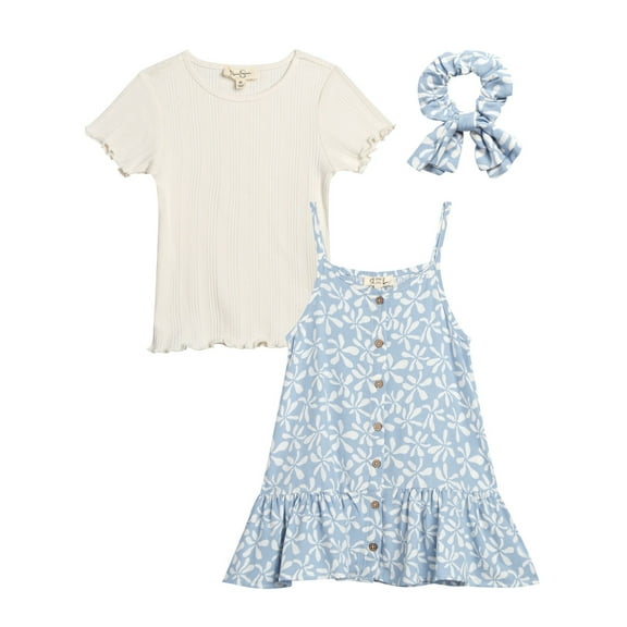 Jessica Simpson Girls' Tee, Dress and Hair Scrunchie Set, 3-Piece Sizes 4-6X
