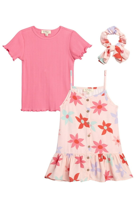 Girls' Tee, Dress and Hair Scrunchie Set, 3-Piece Sizes 4-6X