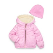 Jessica Simpson Girls Fashion Puffer Jacket with Faux Sherpa Collar, Sizes 4-16