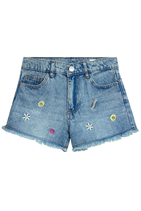 Girls' Light Wash Embroidered Denim Short, Sizes 7-16