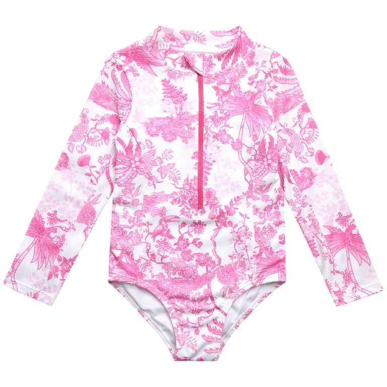 Jessica Simpson Girls' Long Sleeve Rashguard One-piece Swimsuit