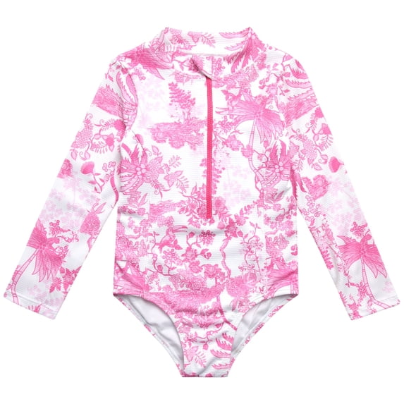 Jessica Simpson Girls' Long Sleeve Rashguard One-piece Swimsuit, Sizes 4-16