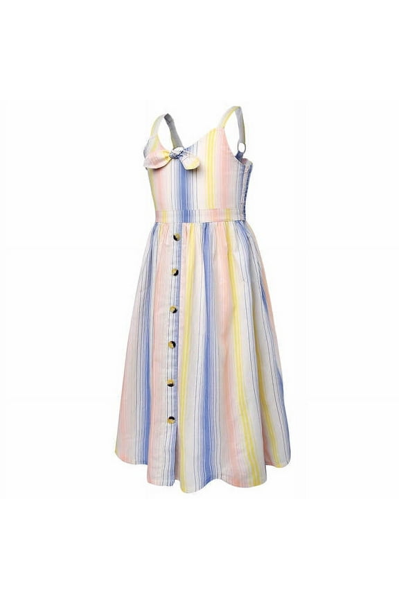 Girls' Mid length Stretch Fit Dress, Multi Stripe Medium 10/12