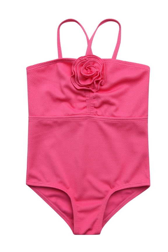 Girls' One-piece Ruched Rosette Swimsuit