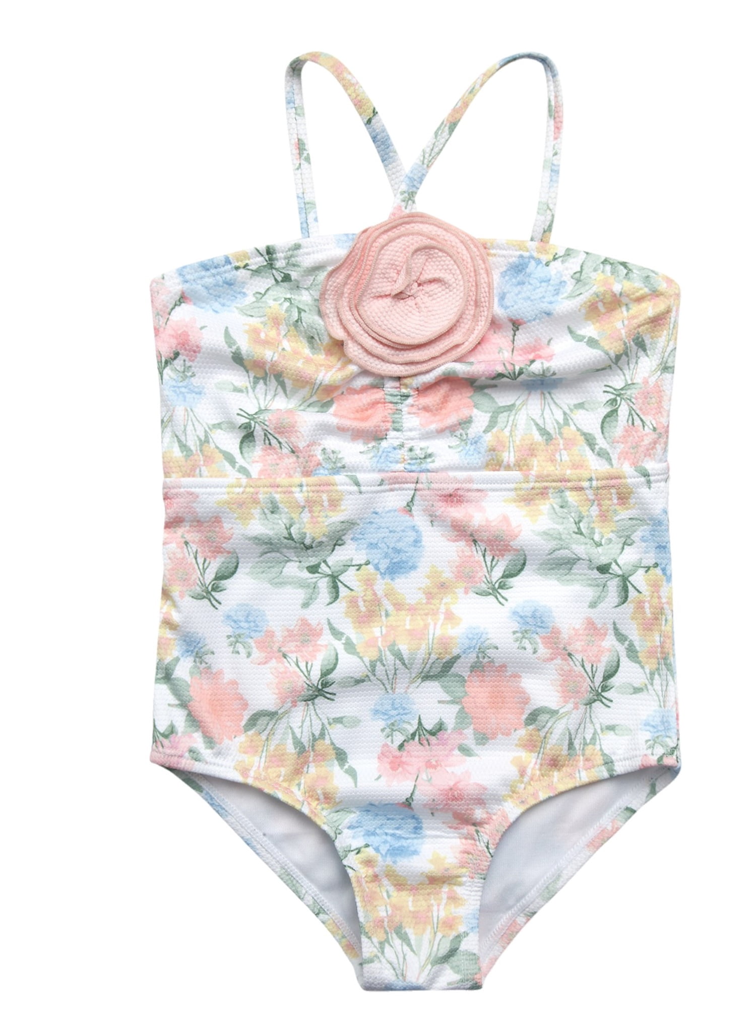 Jessica Simpson Girls' One-piece Ruched Rosette Swimsuit