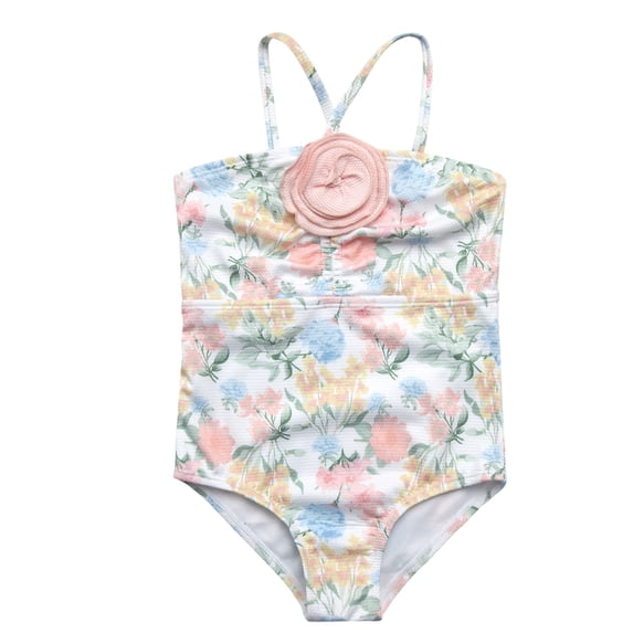 Jessica Simpson Girls' One-piece Ruched Rosette Swimsuit